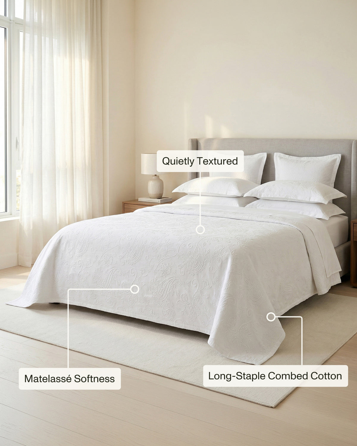 Victoria: Classic Matelassé Cotton Coverlet