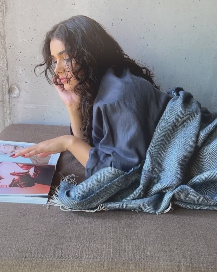 Load video: <p><a href="/products/st-malo-fresh-hemp-blend-throw-blanket-aqua-blue" title="St Malo: Fresh Hemp Blend Throw Blanket">St Malo: Fresh Hemp Blend Throw Blanket</a></p>